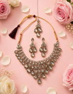 Silver-Tone Kundan Teardrop Necklace Set for Women