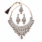 Silver-Tone Kundan Teardrop Necklace Set for Women