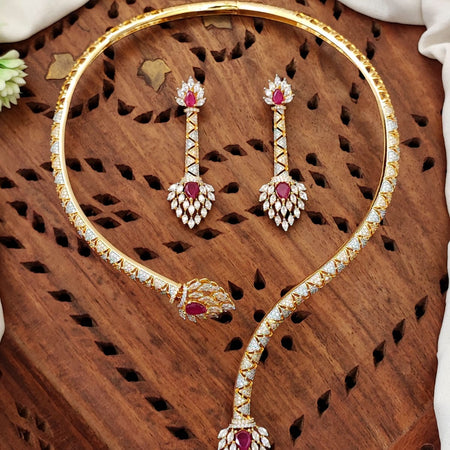 A D Necklace Set with Green Stone Drops Elegant (ASC 100725)